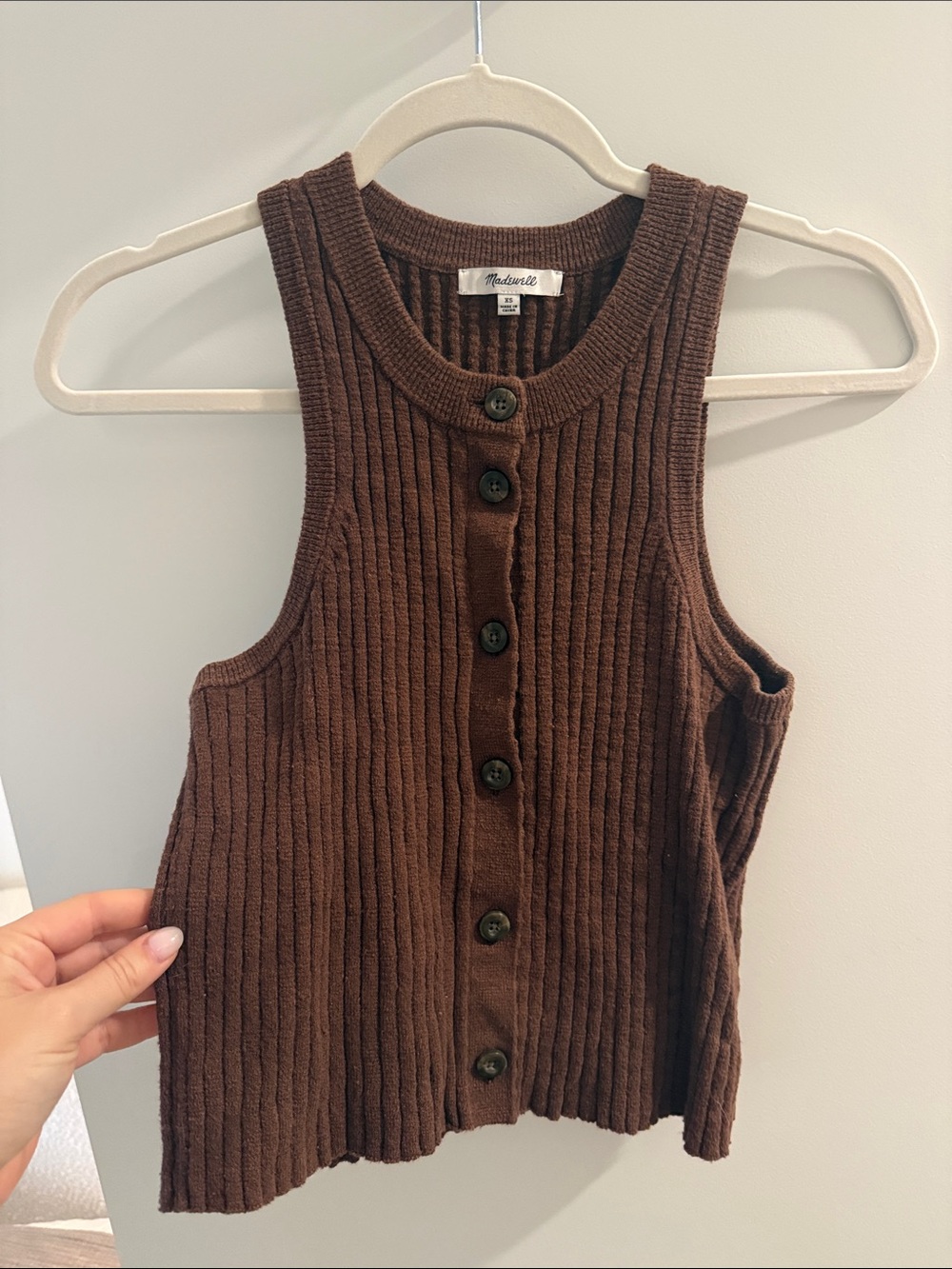 Madewell Ribbed Button-Front Sleeveless Tank — Brown